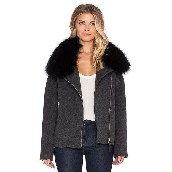 Mackage Felipa Charcoal Wool/Nylon/Cashmere Jacket Asiatic Racoon Fur Trim Small - Picture 2 of 13